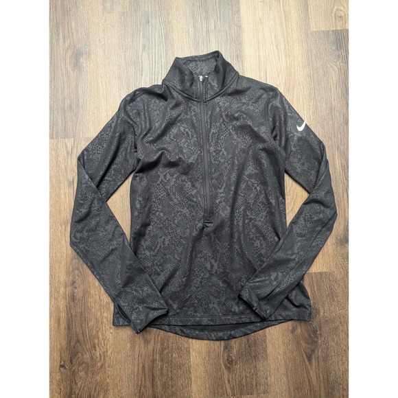 Nike Pro Womens M Pullover BLack Half Zip Embossed Snake Vixen Running Workout - Picture 1 of 11